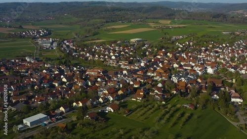 Aerial view of the village Aspach in Germany on a sunny day in early spring photo