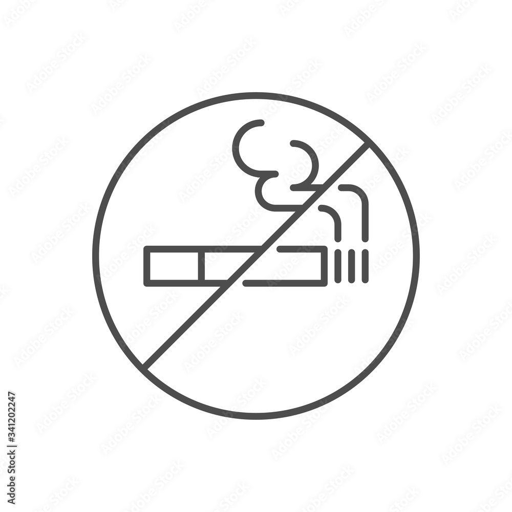 No smoking prohibition sign related vector thin line icon. Prohibition Sign Cigarette . Isolated on white background. Editable stroke. Vector illustration. No smoking prohibition sign related vector thin line icon. Prohibition Sign Cigarette . Isolated on white background. Editable stroke. Vector illustration.