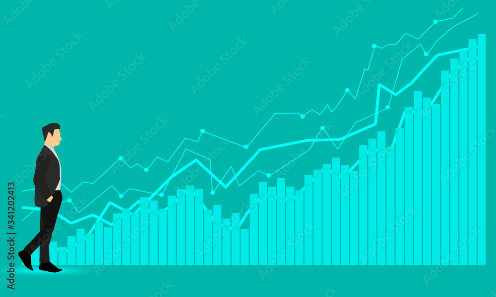 Businessman standing nearthe growing graph Businessman standing nearthe growing graph