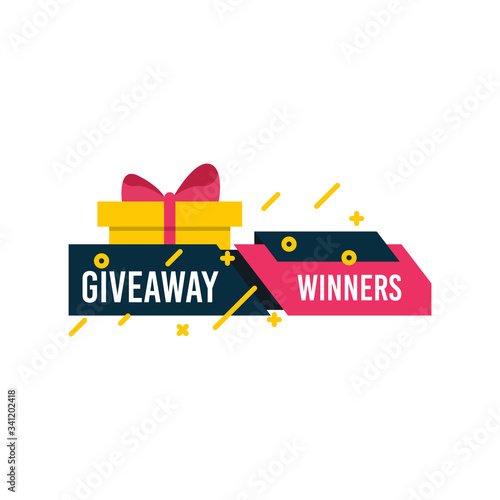 Giveaway winners template design for social media post, surprise package, subscribers reward. Gift box vector for advertising of giving present, like or repost isolated icon with modern flat style.