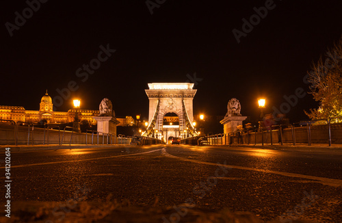 Széchenyi Chain Bridge, Budapest, Hungary. Long exposure photographs at night.