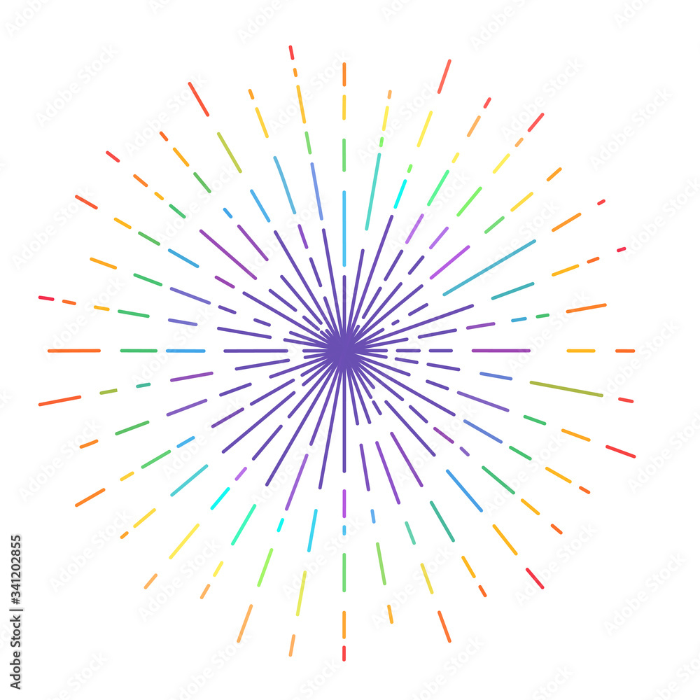 Outline drawing of rays of the sun in rainbow colors. Tattoo flesh design,  yoga logo. Boho print, poster, t-shirt textile. Anti stress book. Isolated  vector illustration. Stock Vector | Adobe Stock