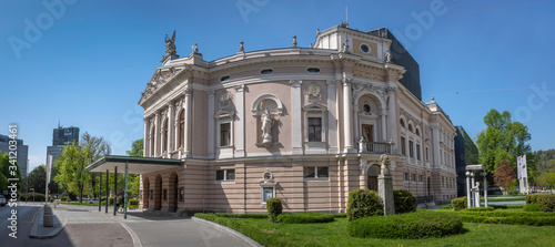 Panoramic view of Opera house in Ljubljana, Slovenia