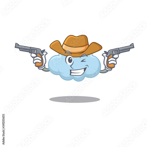 Cute handsome cowboy of blue cloud cartoon character with guns