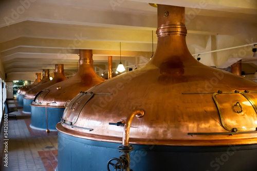 Fotografi Copper brewing kettles in brewery