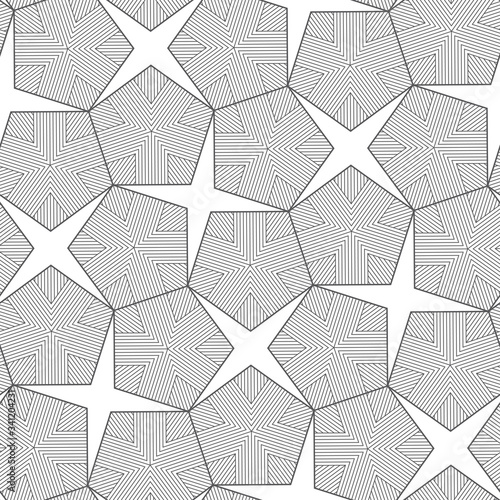 Vector black line geometric seamless pattern of modern pentagon cover. White background. photo