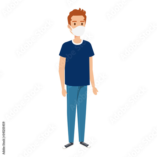 young man using face mask isolated icon vector illustration design © Gstudio