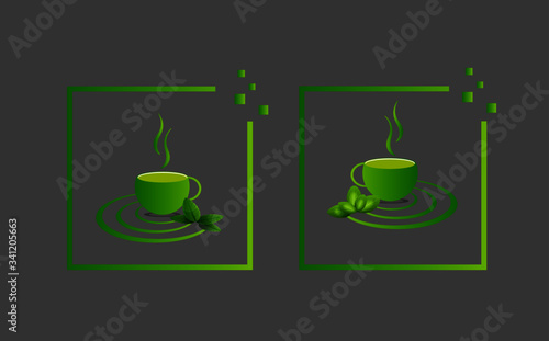 Green Herbal Tea Logo  Template with tulsi and pudina Tea