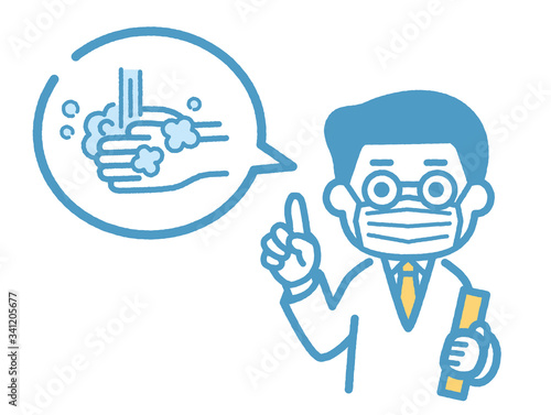 Male doctor instructing hand washing
