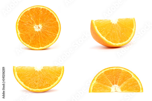 Fresh orange fruit. Orange slice isolated on white background.