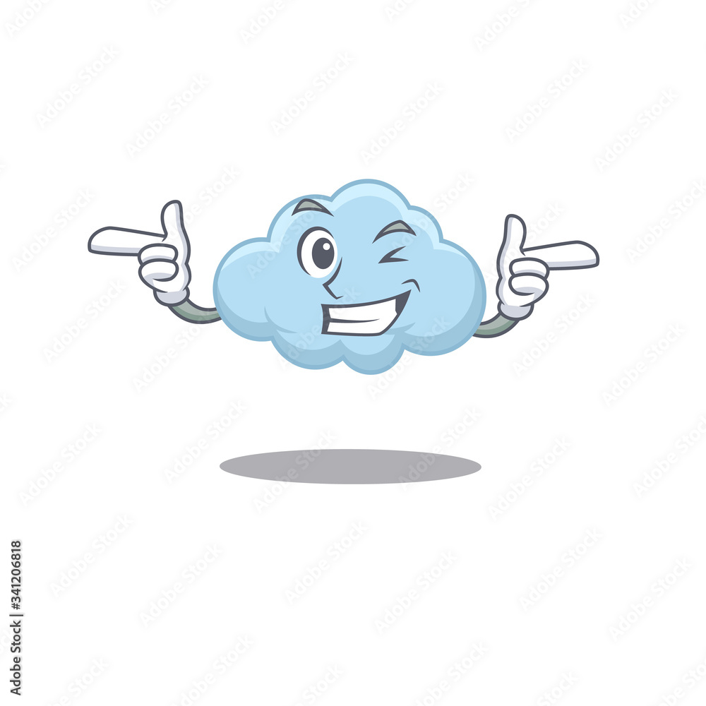 Cartoon design concept of blue cloud with funny wink eye Cartoon design concept of blue cloud with funny wink eye