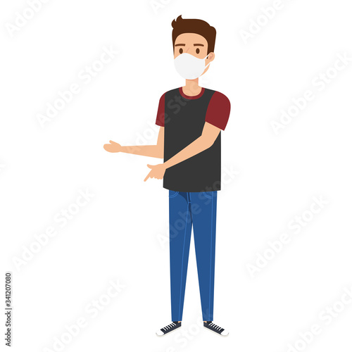 young man using face mask isolated icon vector illustration design © Gstudio