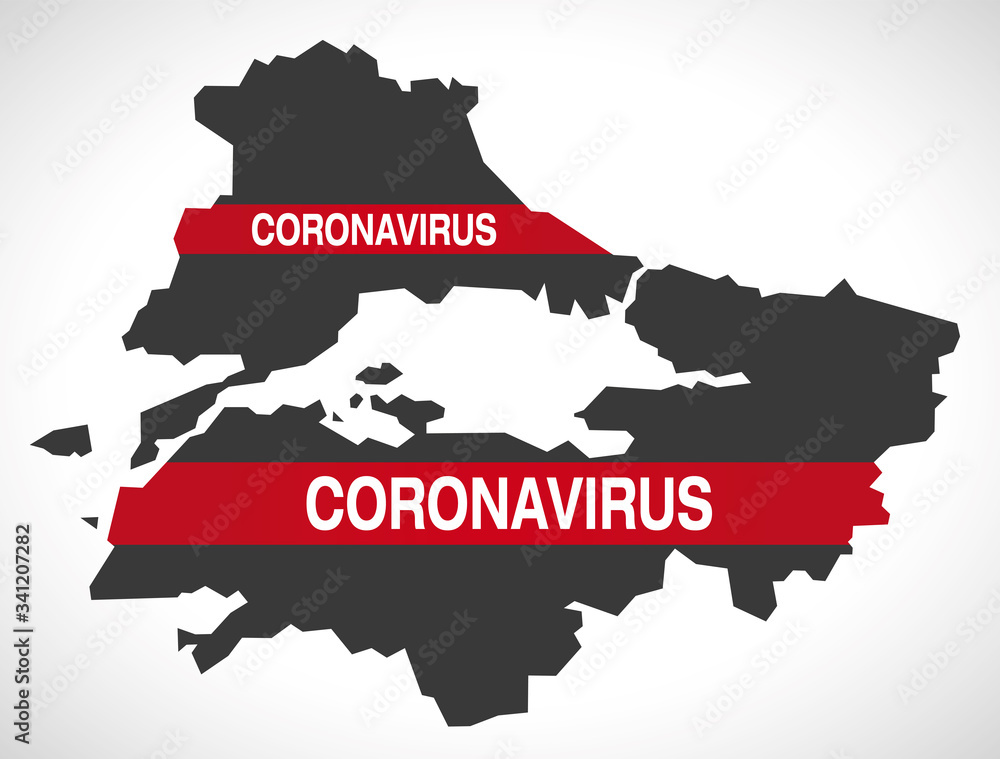 Marmara TURKEY map with Coronavirus warning illustration