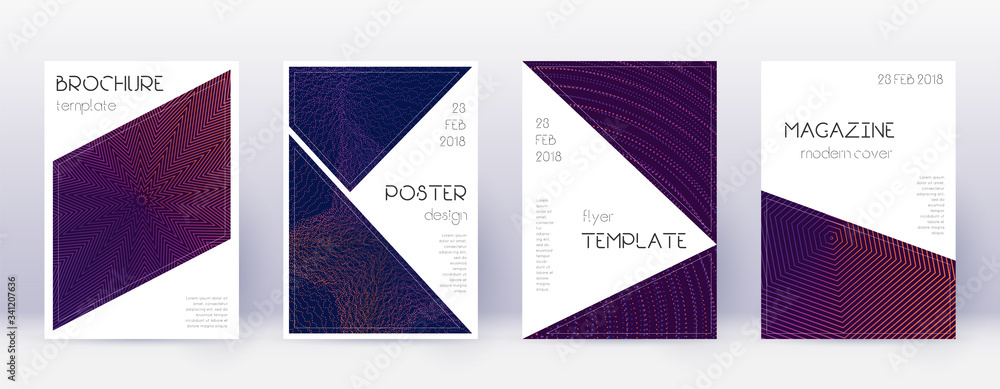 Triangle brochure design template set. Violet abst Triangle brochure design template set. Violet abst