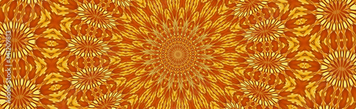 Abstract orange sphere kaleidoscope flowers petals repeating elements design unique trendy background