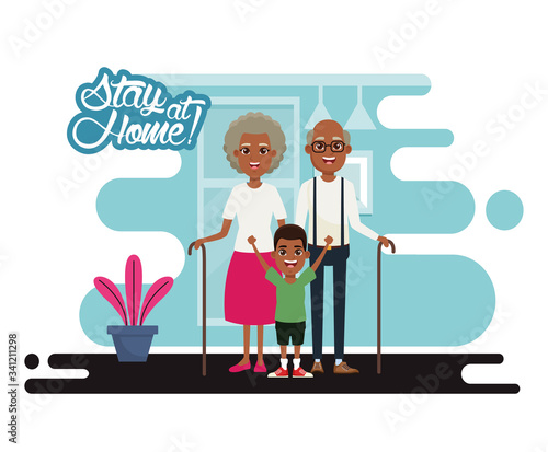 stay at home campaign with afro grandparents and grandson