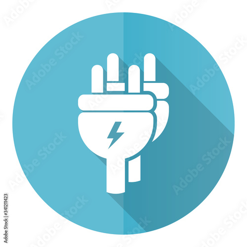 Eletricity blue round flat design vector icon isolated on white background, energy, power, plug illustration in eps 10