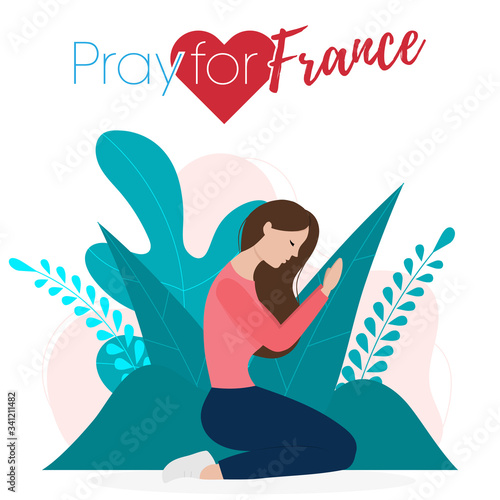 Epidemic corona virus, Covid-19 or Coronavirus concept. Woman prayed for italian. Vector illustration.