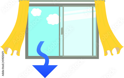 窓を開けて空気の換気をするベクターイラスト