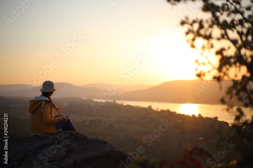 Women enjoy the view at Pha Taem National Park, Ubon Ratchathani, Thailand