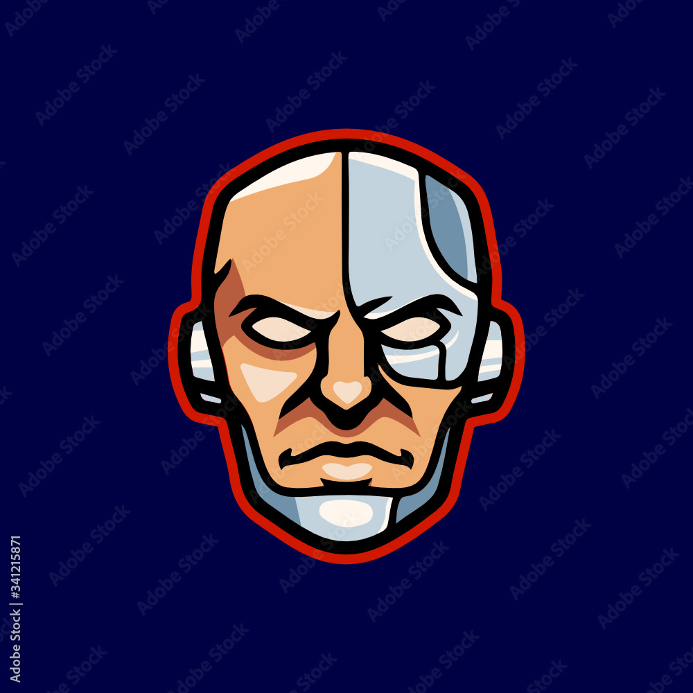 Simple and Minimalist cyberpunk robotic techno head logo design vector template