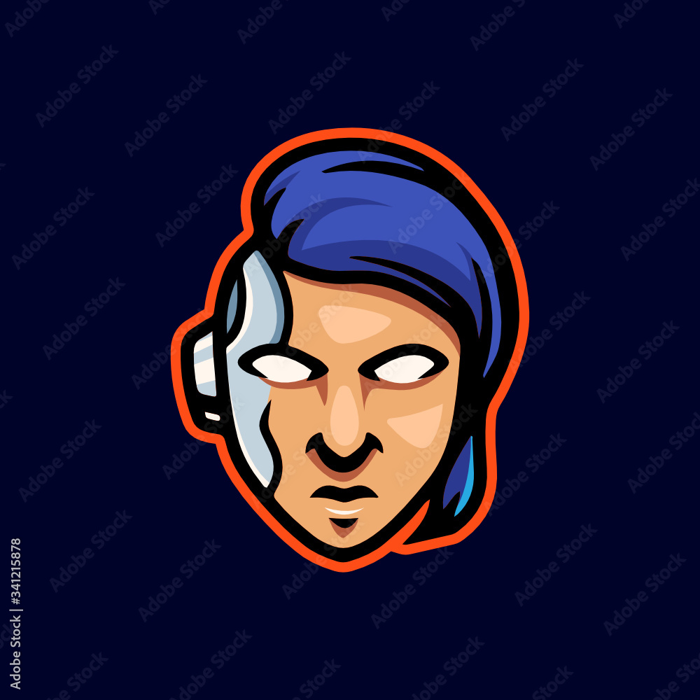 Simple and Minimalist cyberpunk robotic techno head logo design vector template Simple and Minimalist cyberpunk robotic techno head logo design vector template