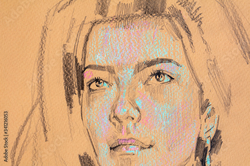 Wallpaper Mural watercolor painting, female portrait, handmade    Torontodigital.ca