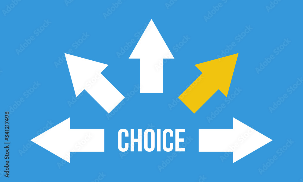 choice and five arrows, vector flat concept or infographics choice and five arrows, vector flat concept or infographics