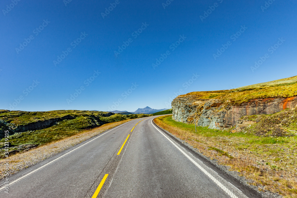 Landstraße durch Skandinavische Landschaft im sommer