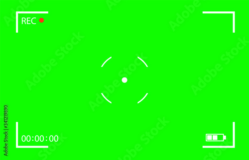 Chroma key modern digital video camera focusing screen isolated on green background