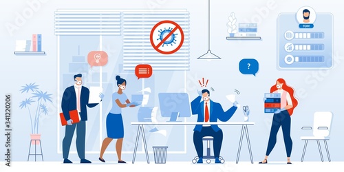 Shocked Overworked Main Manager after Covid19 Pandemic. Stresses Frustrated Boss Chief and Employee Carrying Paper Document Folder Stack. Shifting Duty, Burning Deadline in Office after Coronavirus