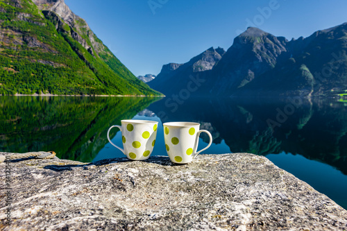 Picknick am  Hjørundfjord in Norwegen, Skandinavien