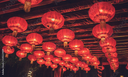 red lanterns in the temple
