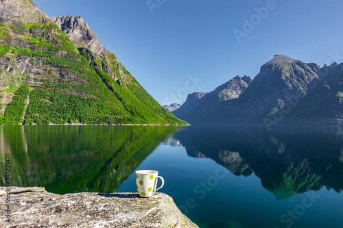Picknick am  Hjørundfjord in Norwegen, Skandinavien