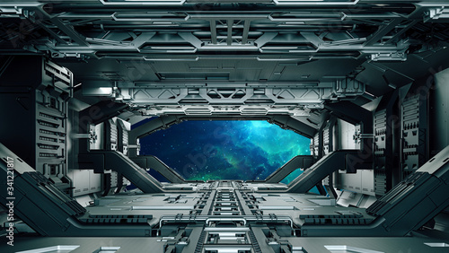 Fototapeta Naklejka Na Ścianę i Meble -  3d futuristic space facility corridor