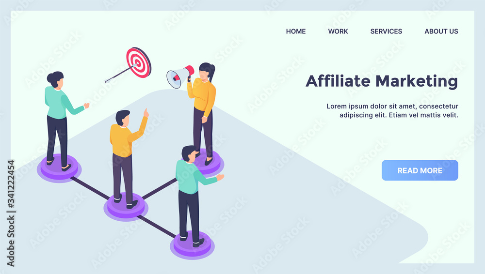 affiliate marketing concept for website template landing homepage with modern isometric flat