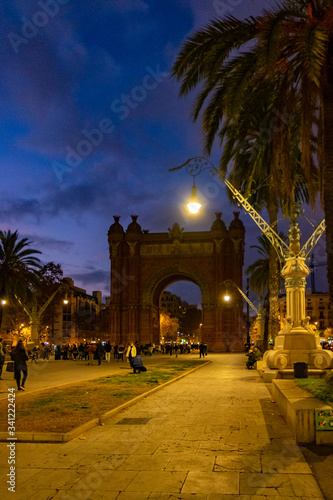 The Arc de Triomf in Barcelona at night, Catalonia, Spain.