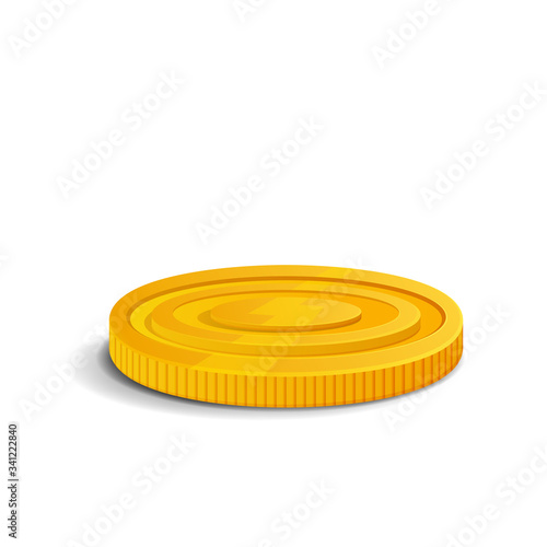Golden coin. Colorful glossy money realistic game asset. Vector illustration isolated on white background