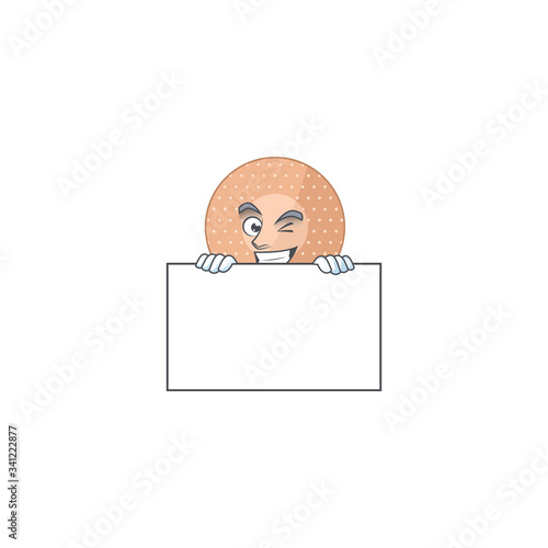 Sneaky rounded bandage cartoon character style hiding behind a board