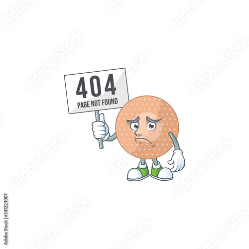 Sad face of rounded bandage cartoon character raised up 404 boards