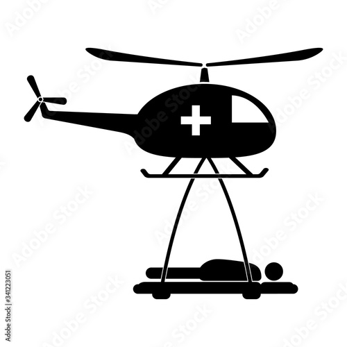 rescue helicopter transporting a patient. Vector illustration medical copter