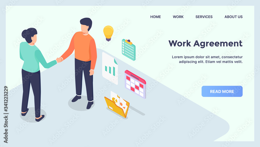 work agreement business deals for website template landing homepage with modern isometric flat