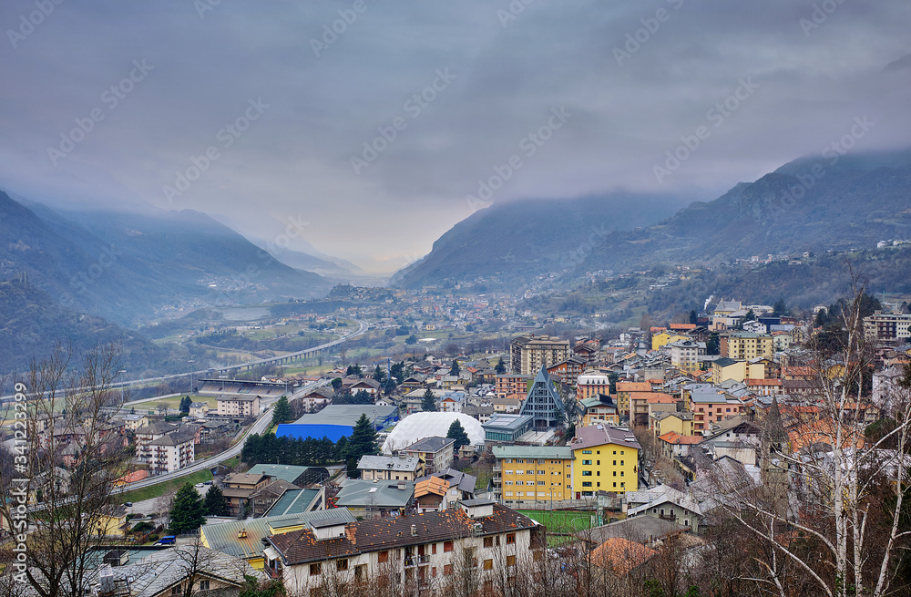 Saint Vincent, Aosta Valley, mountain italian city on alps