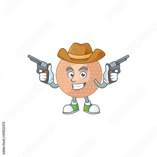 A cowboy cartoon character of rounded bandage holding guns