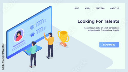 looking for talents hire people concept for website template landing homepage with modern isometric flat