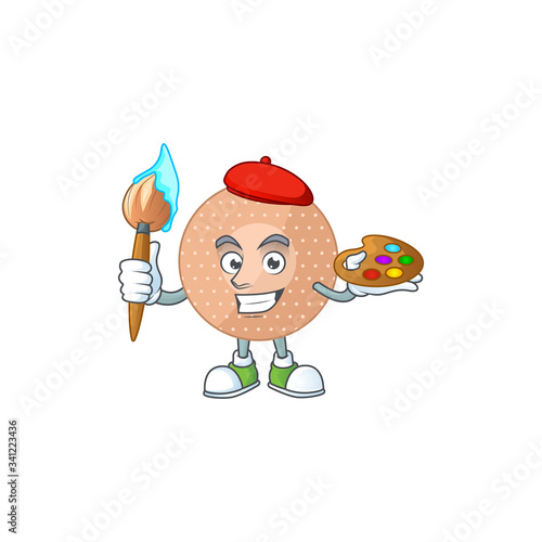 Artistic Artist of rounded bandage cartoon character painting with a brush