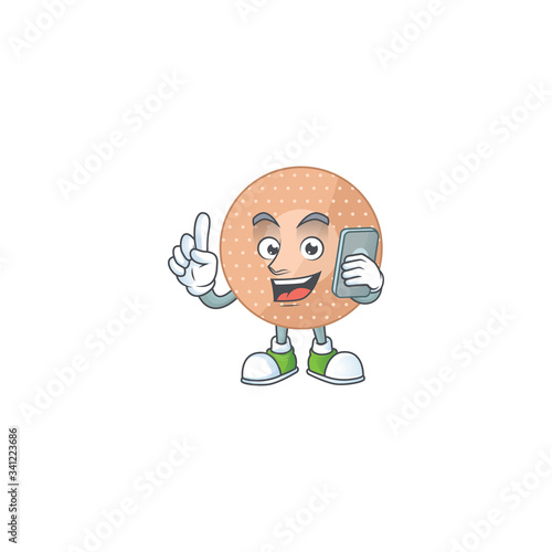 Cartoon design concept of rounded bandage talking on phone