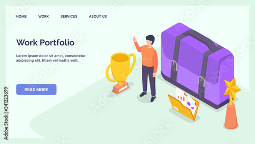 people work portfolio concept for website template landing homepage with modern isometric flat