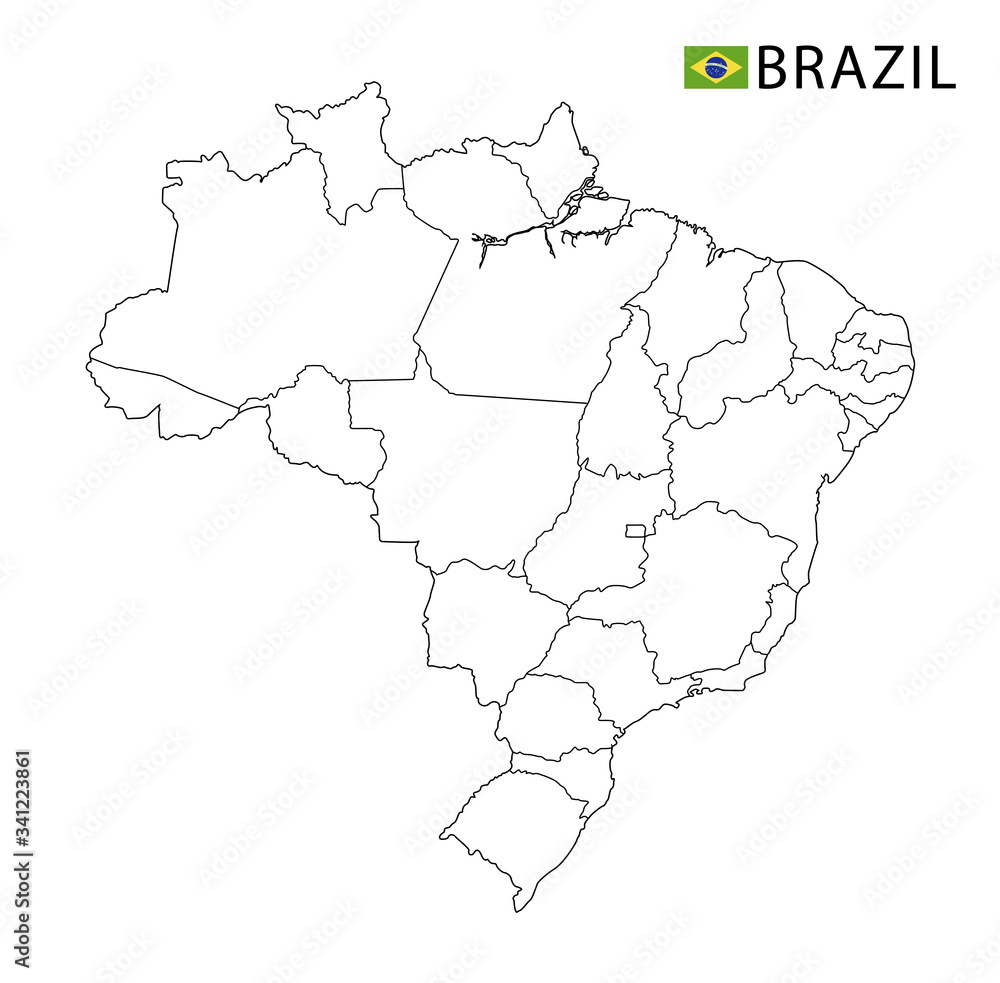 Brasilia map, black and white detailed outline regions of the country.