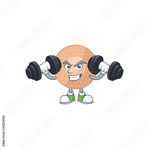 Fitness exercise rounded bandage cartoon character using barbells